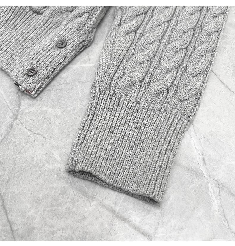 TB High Version Autumn Knit Unisex Four-Bar Cable Cardigan - Classic and Versatile Sweater