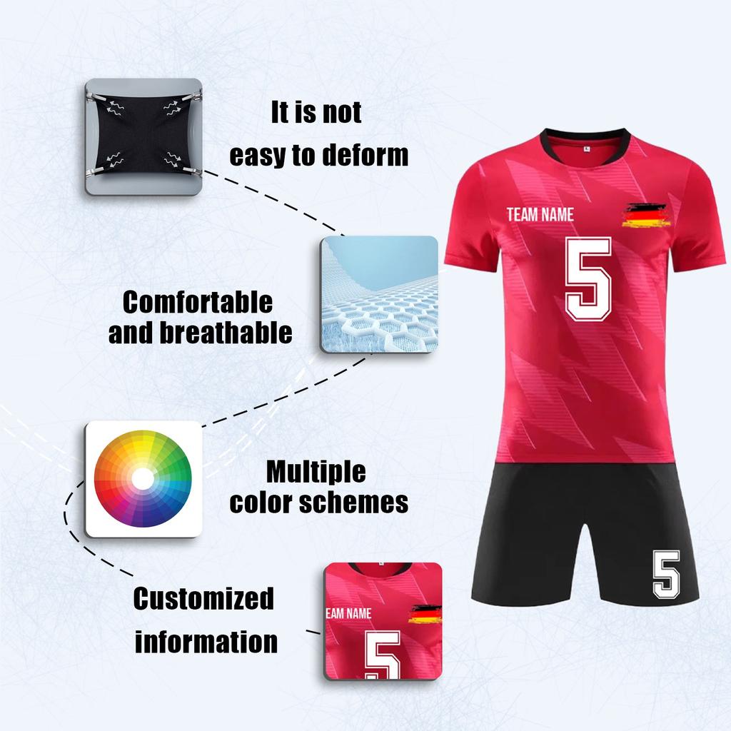Herren Fußballtrikot Set Kurzarm Shirt Sportliche Trainingsshorts und Socken Schnelltrocknendes Uniform-Set für Teams