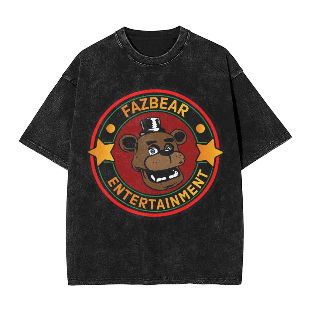 FNAF At Freddys Washed Streetwear Hip Hop Novelty T-Shirts Tees for Men Women Cotton Oversised Soft Comfort Short Sleeve