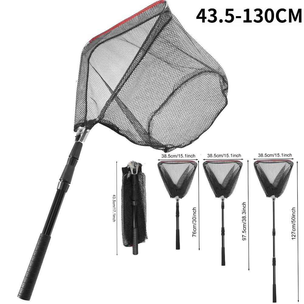 Folding Triangle Fishing Landing Net Telescopic Collapsible Extensible Handle Fishing Hand Net For Fish Carp Trout Catch Release