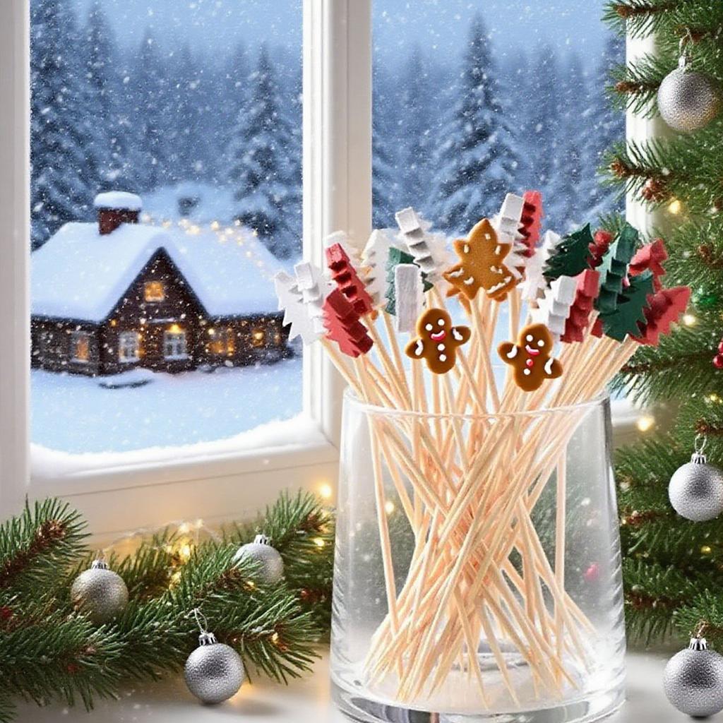 50 Stück-Weihnachten Bambus Lebensmittelspieße Zahnstocher Weihnachtsmann Dessert Buffet Obstsalat Weihnachtsdekoration Neujahr Weihnachtsfeier Zubehör
