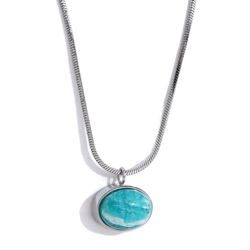

Yhpup Natural Stone Pendant Necklace Amazonite Exquisite Gold Silver Color Waterproof Stainless Steel Chic Fashion Jewelry