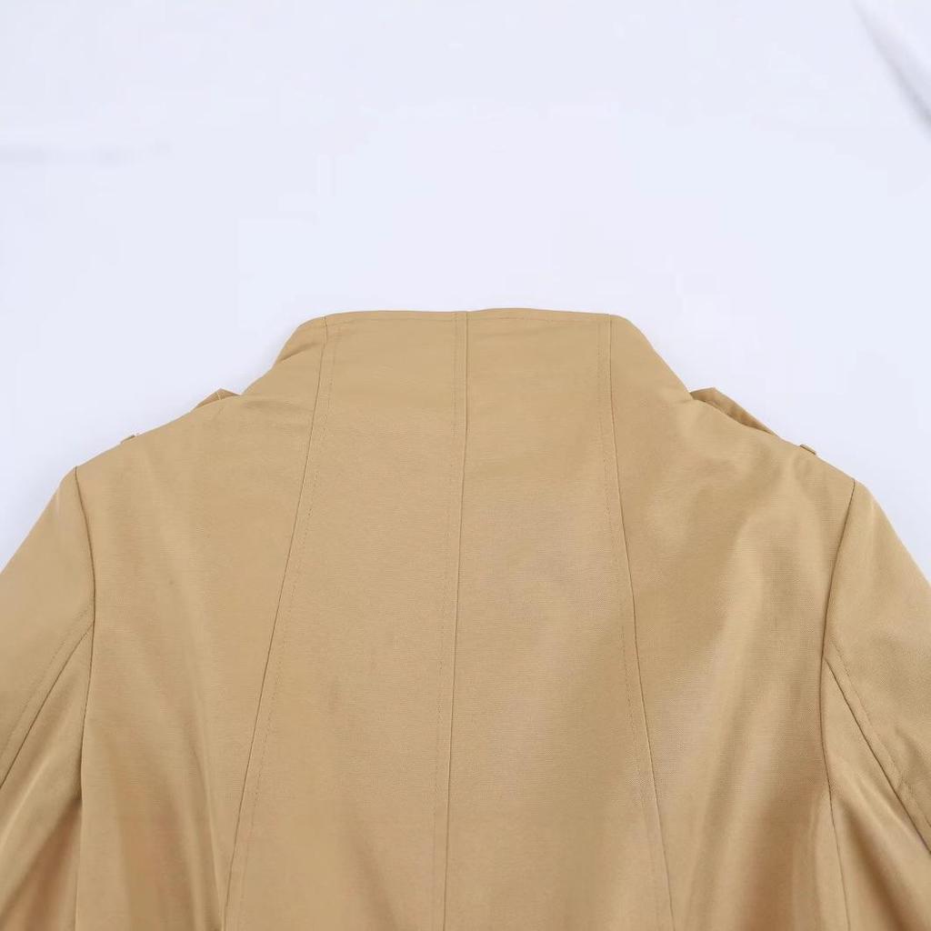 Spring 2025 Women's European & American Style Fashion Print Short Trench Coat with Scarf Detail