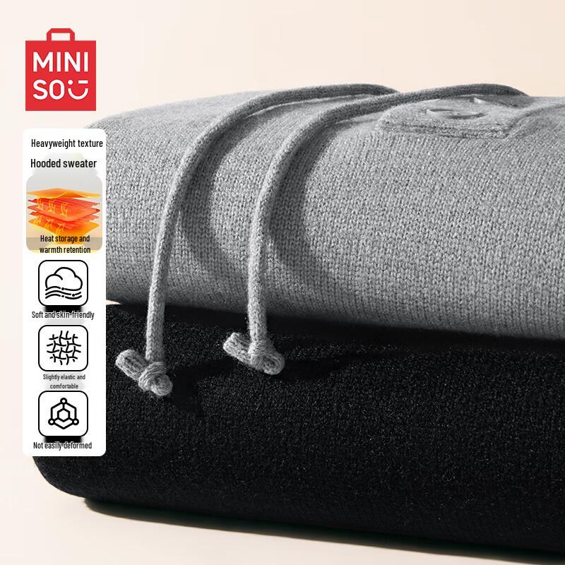 MINISO Men's Retro Henley Hooded Knit Sweater