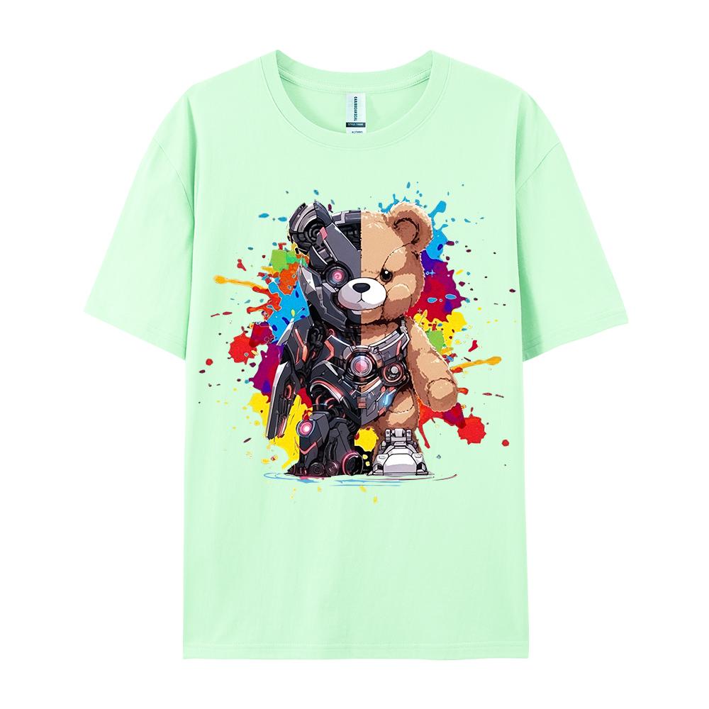 Mech Warrior Bear Printing Women T-Shirt Creativity Casual Tee Shirts Street Hip Hop Short Sleeve Basic All-Match Tide Tshirts