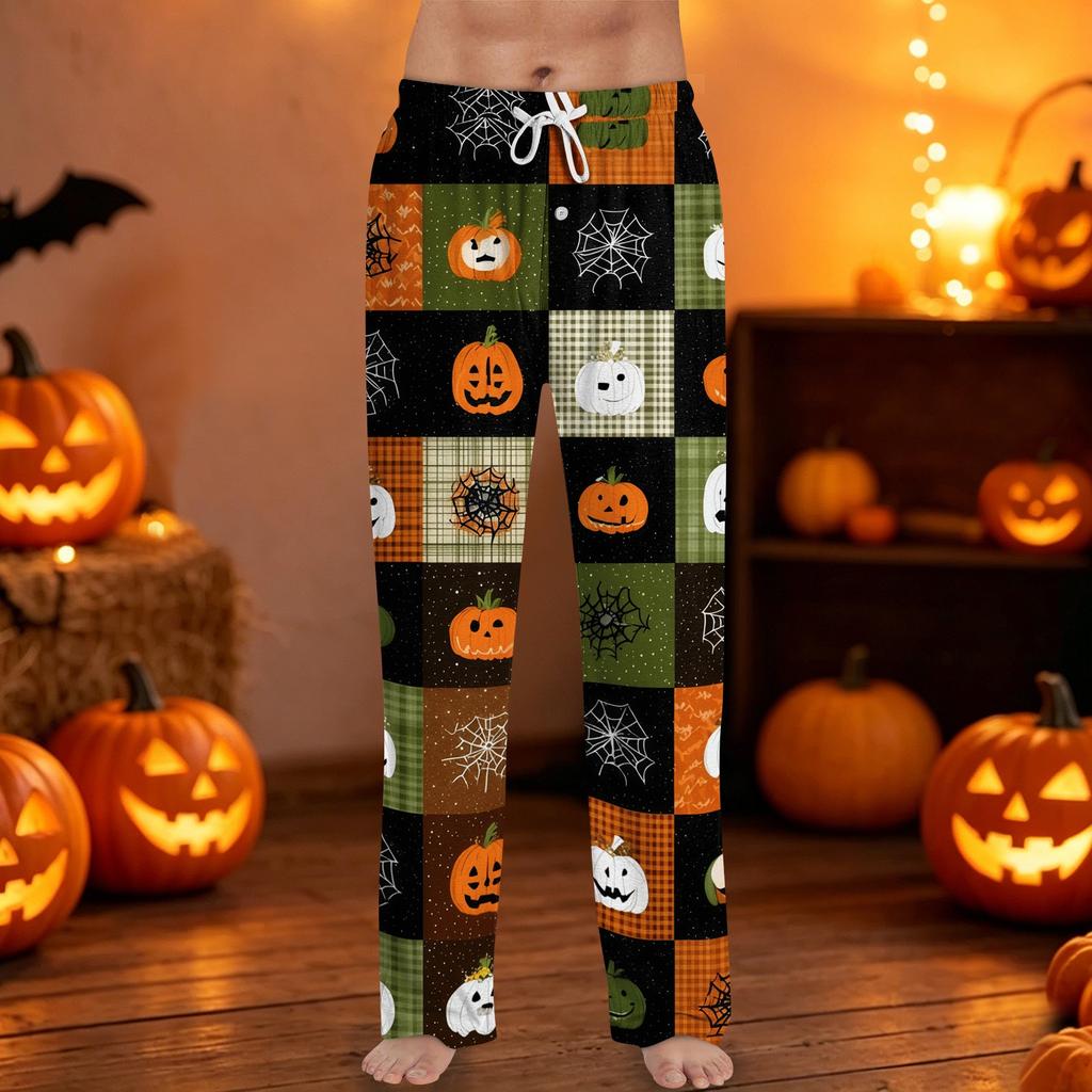 Men's Halloween Print Drawstring Lounge Pants Casual Sleepwear with Elastic Waistband and Relaxed Fit Suitable for Indoor and Outdoor Wear