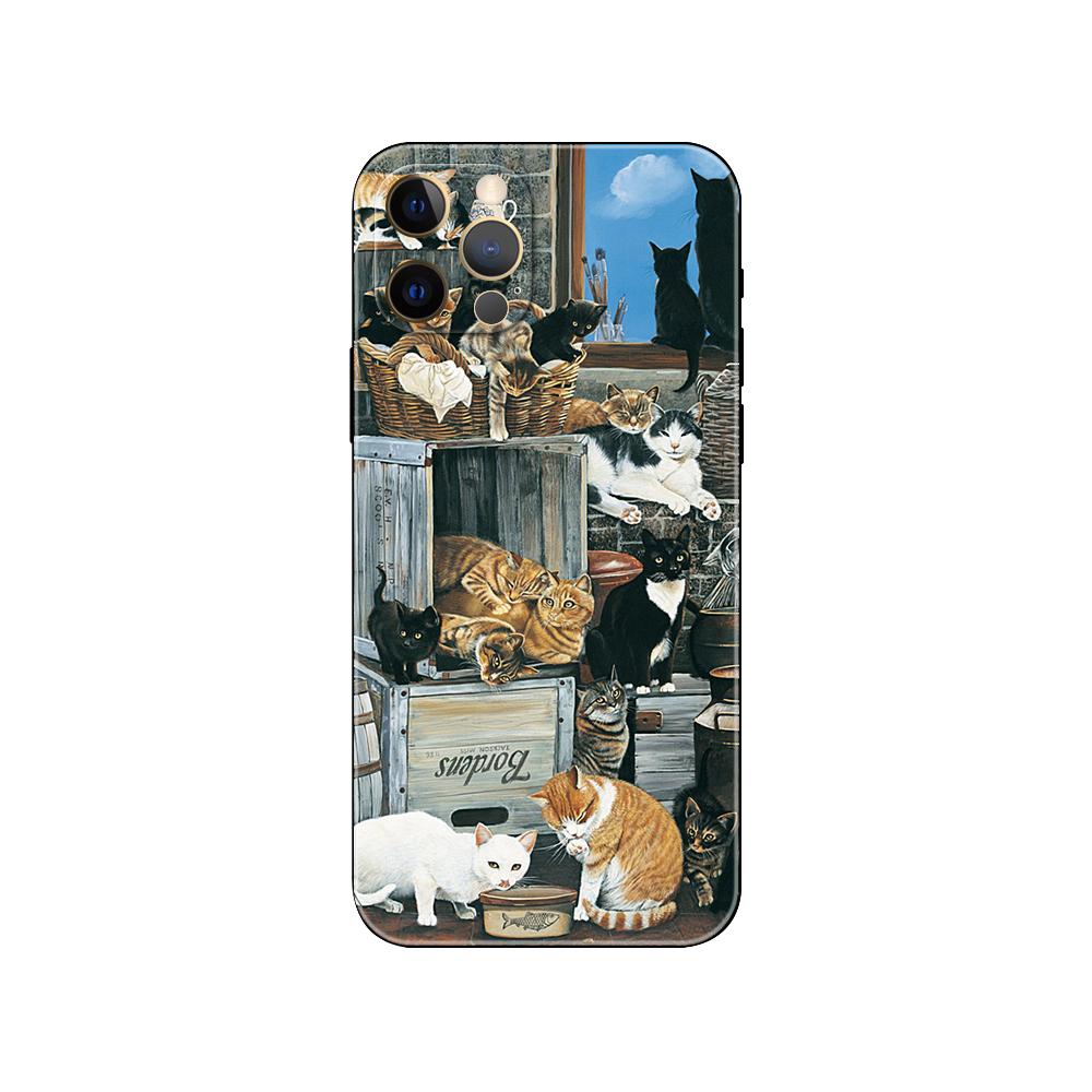 Cats and the Library Tree Phone Case for Iphone 5 5s 2020se 6 6s 7 8 Plus X 10 XR XS 11 12 13 Mini Pro MAX Black Tpu Back Cover