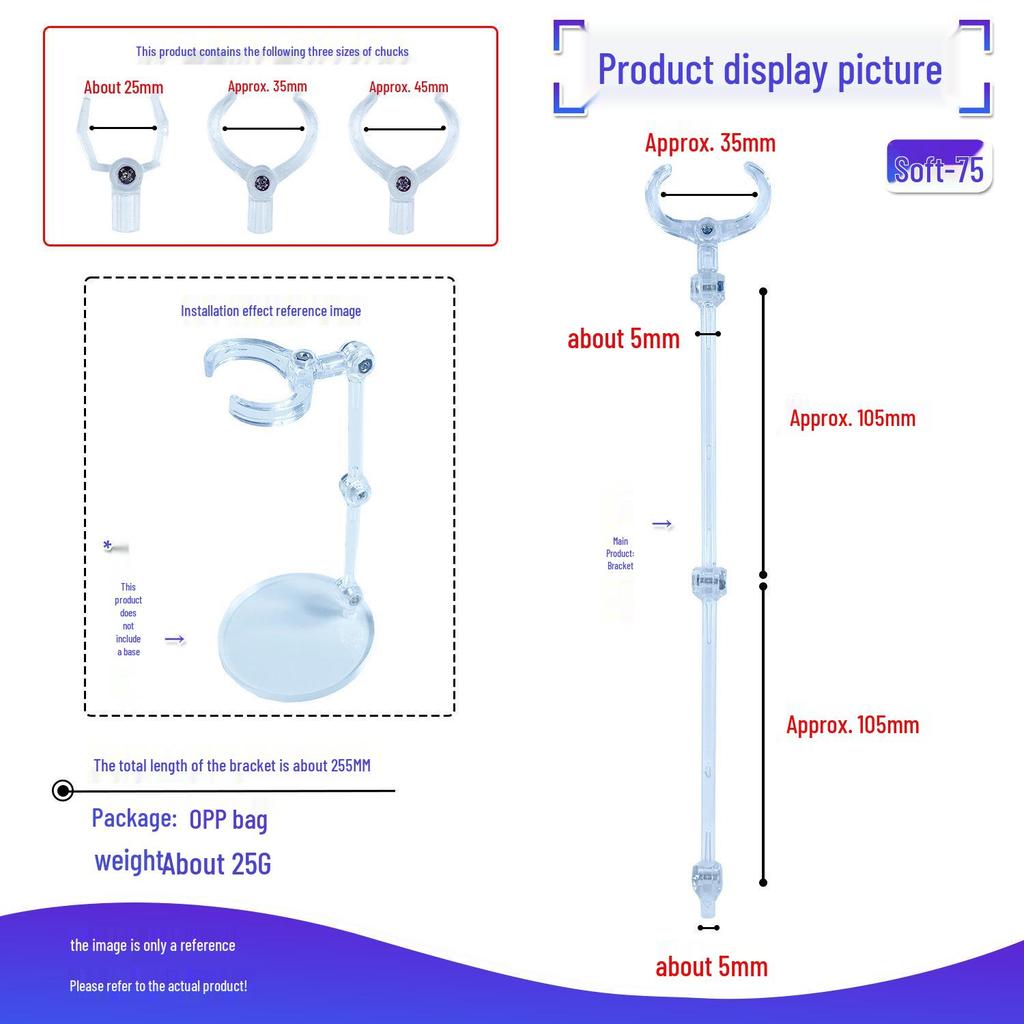 Adjustable Transparent Figure Stand Clip with Waist Support, Bendable Auxiliary Stand, Multiple Sizes