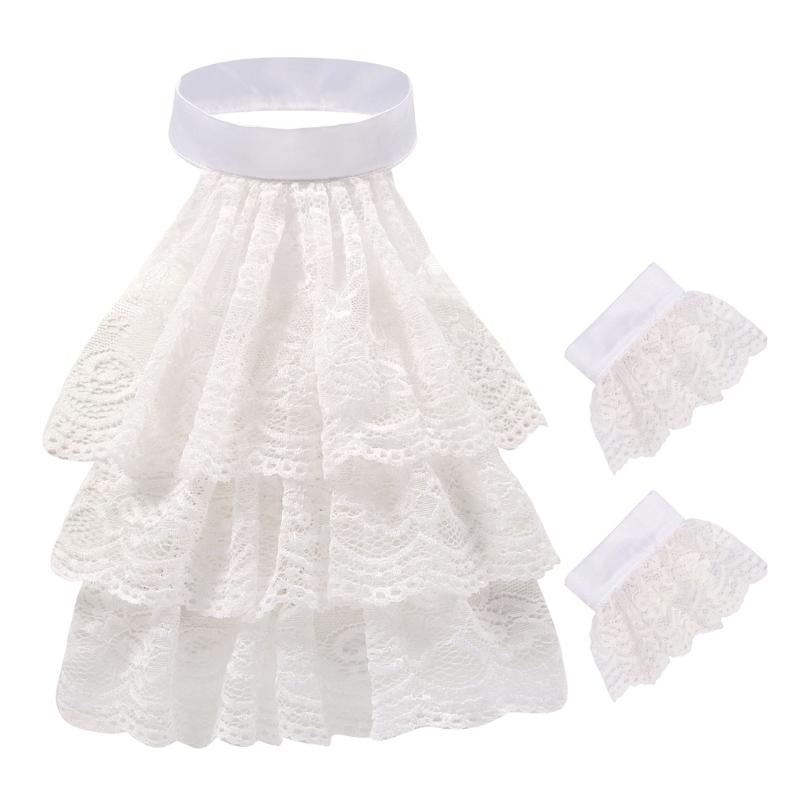 

Victorian Colonial Jabot Tiered Ruffle Lace Detachable Collar and False Cuffs Set Renaissances Halloween Party Costume 1