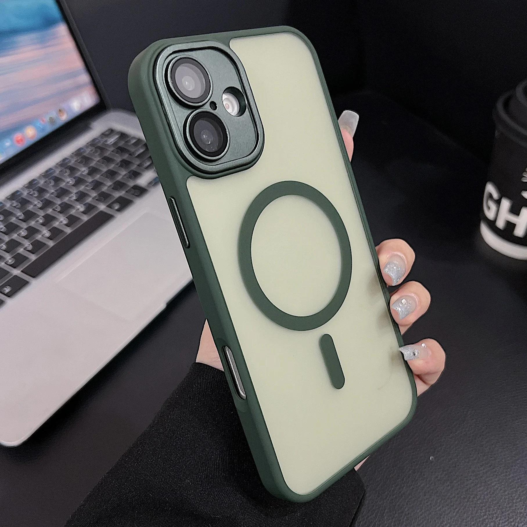 

Luxury Matte Translucent Shockproof Magnetic Case for iPhone 16 14 13 12 11 15 Pro Max Plus For Magsafe Wireless Charge Cover For iPhone 13