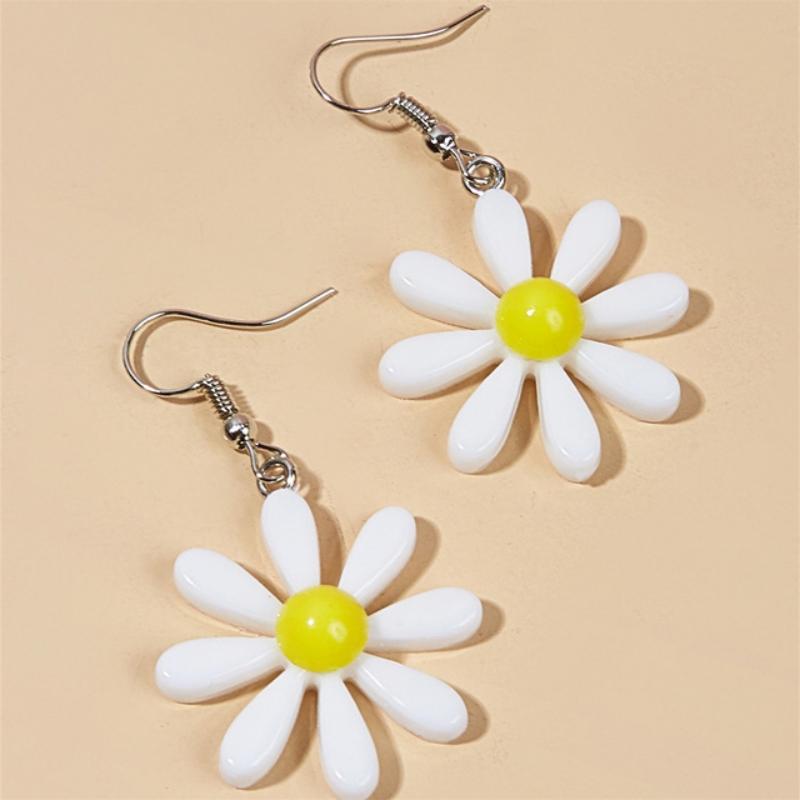 Big Resin White Daisy Dangle Earring for Women New Simple Bellis Perennis Sunflower Daily Ear Zircon Wholesale Christmas Gift