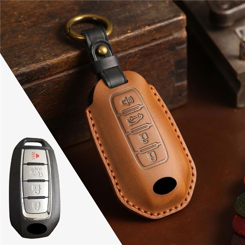 Leather Car Remote Key Cover Case Holder Shell Keychain Keyring Bag Fob For Infiniti New Q50L Q70L QX50 G25 FX35 QX60 QX55 Q60