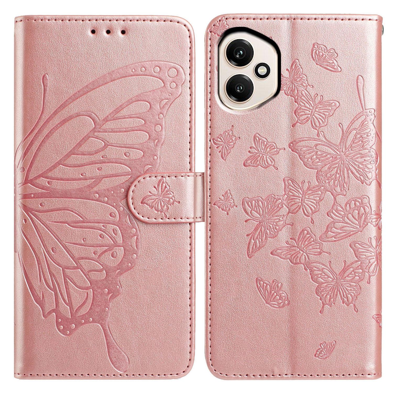 

Для Honor 400 5G (Глобальный) Чехол Кошелек с тиснением Бабочка Подставка из ПУ кожи Флип-чехол для телефона с ремешком Rose Gold