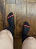 Zhou Men's Mid-Length Nylon Stockings with Red and Navy Stripes