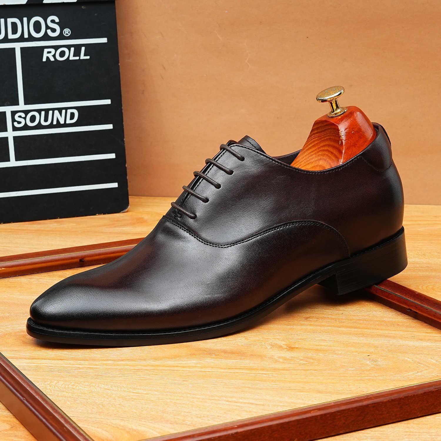 

Men s Premium Leather Height-Increasing Formal Shoes with Pointed Toe - Versatile, Stylish, Breathable 43 кофейный