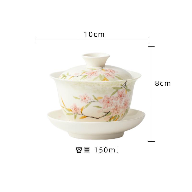 

150ml Hand-painted Peach Blossom Gaiwan Handmade Tea Tureen Tea Bowl With Lid Kit Tea Brewing Cover Bowl Tea Ceremony Collection