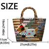 Puppy Pattern Retro Striped Woven Bag Bamboo Handle Summer Women's Handbag  Casual Shopping
