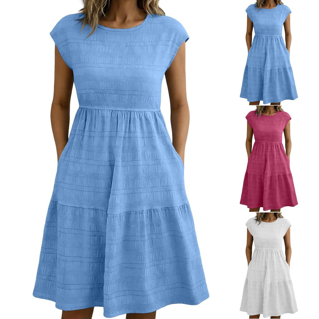 Women Short Sleeve Dress With Pockets Lightweight Casual Dresses