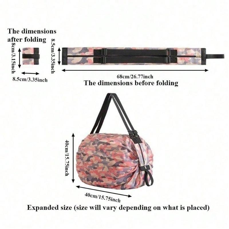 Large-Capacity Waterproof Foldable Shopping Tote Bag Durable Polyester Adjustable Shoulder Straps Circular Design for Travel