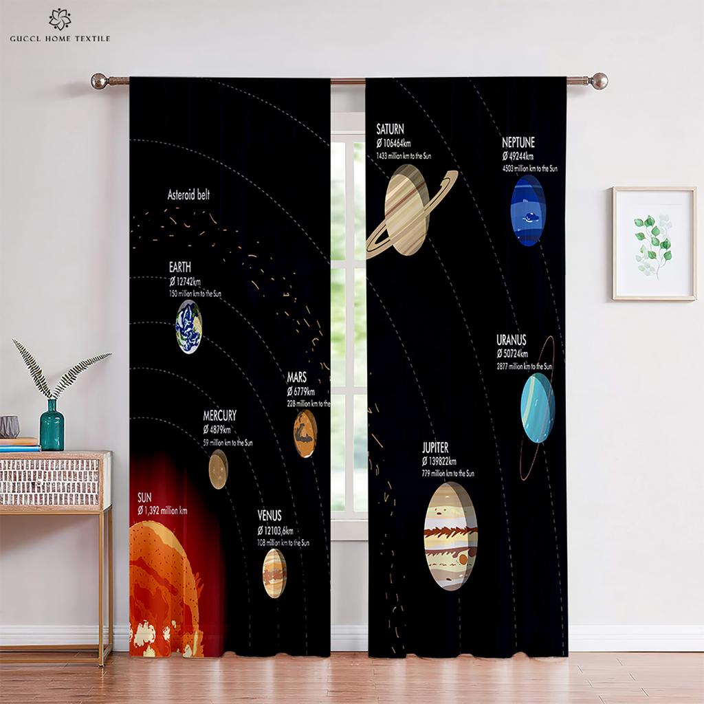 Custom Cartoon Animation Window Drapes, Universe Star Pattern, Bedroom, Living Room, Kitchen Decorative Curtains, 2 Pieces