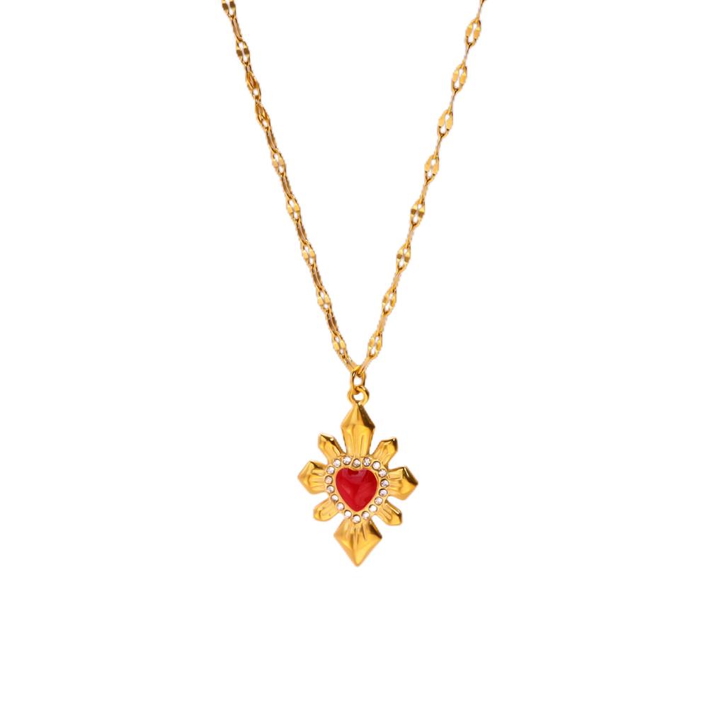 Cute Heart Pendant Necklace for Women Red Love Dijes Gold Color Collares Long Stainless Steel Chains Excellent Quality
