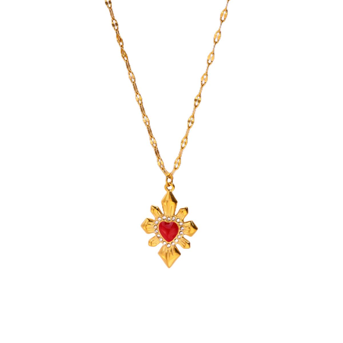 

Cute Heart Pendant Necklace for Women Red Love Dijes Gold Color Collares Long Stainless Steel Chains Excellent Quality 45cm