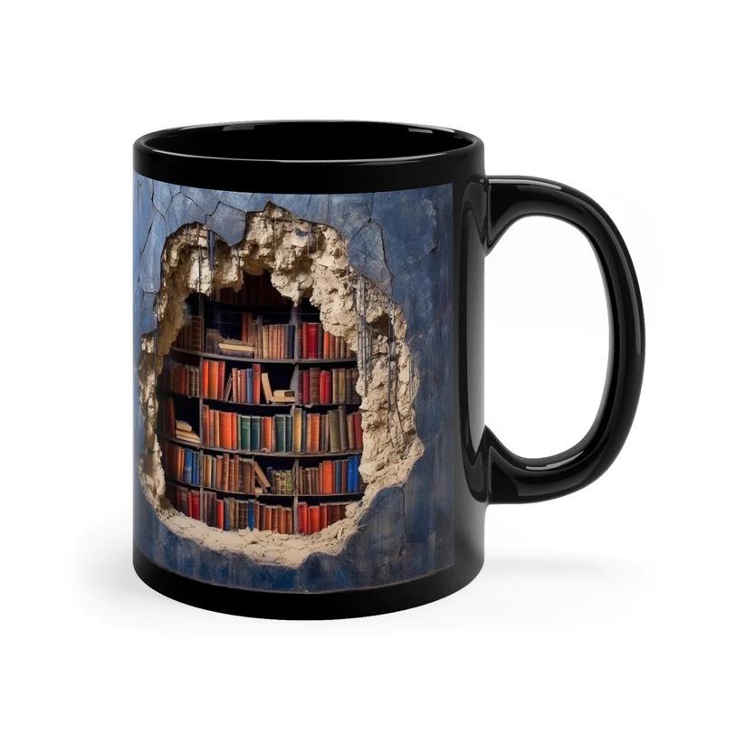 3D Bookshelf Bookshelf Library Bookshelf Ceramic Coffee Mug Water Cup New Book Lover