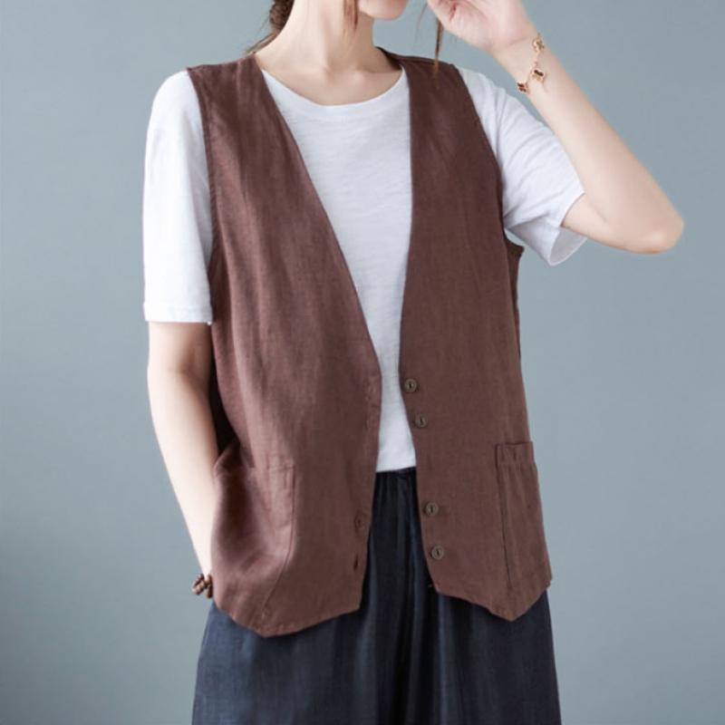 Shop   Women Y Button Summer Linen laYered Vest Won Wvs Wbfae5a