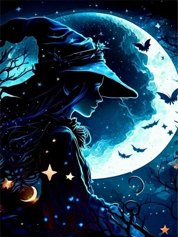 

Фэнтези Звездное небо Хэллоуин Алмазная картина Новая коллекция 2024 Ведьма Луна Магия Diy Полный дрель Стразы Вышивка Искусство Мозаика Наборы для вышивки крестом Round drill 30x40cm