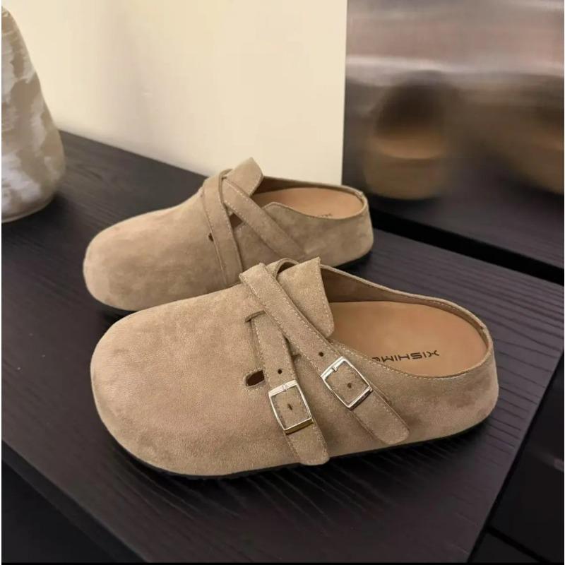 

Ленивый Чон Чон Чон Полностью Кожаные Мягкая Подошва Воловья Кожа Женские Баотоу Полушлепанцы Мягкая Подошва Один Педаль Уличные Шлепанцы 40