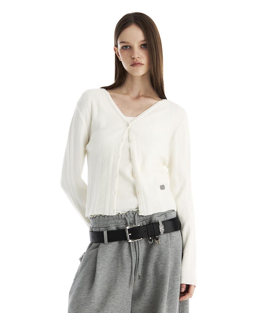 Treemingbird Essential Ribbed V-Neck Knit Cardigan [ Ivory ]