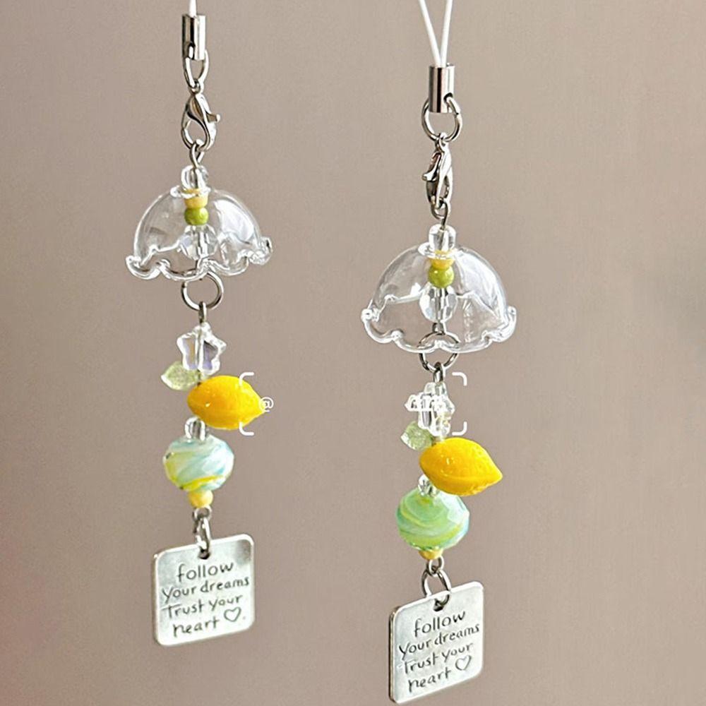Green Lemon Persimmon Keychain Wind Chimes Beaded Keychain Cute Lemon Keychain  Key Ornament