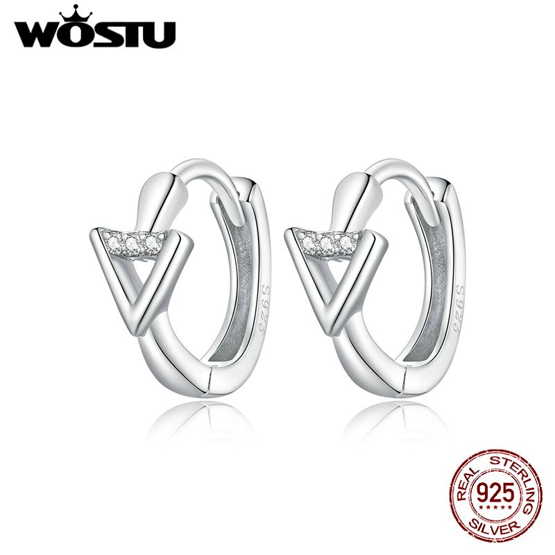 WOSTU 925 Sterling Silver Hypoallergenic Earrings Simple Geometric Triangle Cubic Zirconia Women Ear Buckles