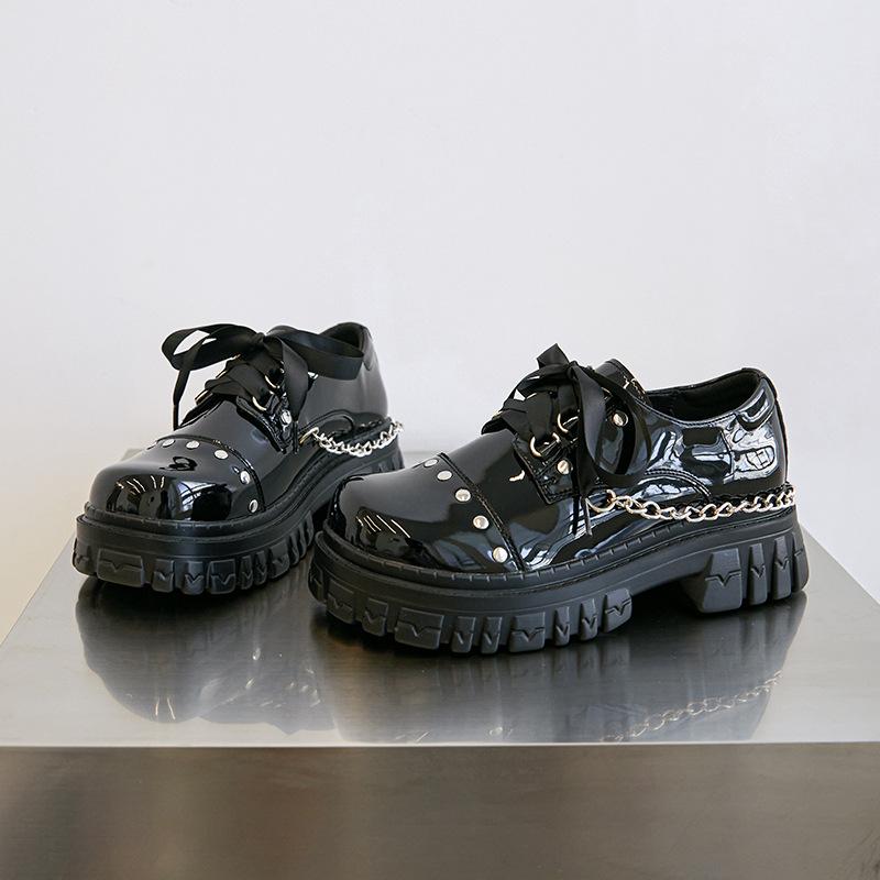 

Модные туфли Mary Zhen, универсальные кожаные туфли на толстой подошве для женщин, модные маленькие кожаные туфли с цепочкой, ретро-туфли, бесплатная доставка 40 чёрный