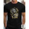 Men'S T-Shirt Featuring 100% Fabric With A Yin Yang Design Of A Tiger And Dragon. This Black And Golden Retro Asian Style Shirt Has Short Sleeves And