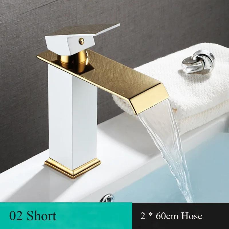 Basin Faucet Gold Black/White Waterfall Faucet Brass Bathroom Faucet Bathroom Basin Faucet Mixer Tap Hot and Cold Sink Faucet