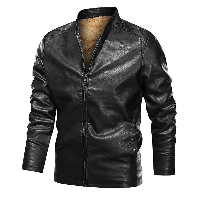 

Флисовая утолщенная кожаная куртка мужская тонкая весна и осень высококачественная красивая куртка из искусственной кожи верх M