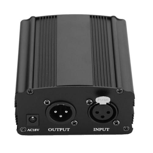 Phantom Power Supply for Condenser Microphones, Includes US Power Adapter and Charging Cable, 48V Input and Output, Mini Black, Music Recording Equipm