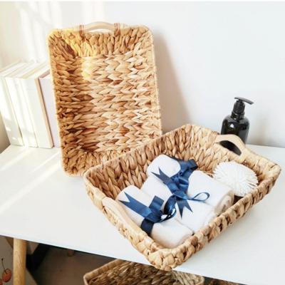 Storage Box Open Structure with Handles Container Space Saving Rattan Basket for Pantry Closet Bathroom