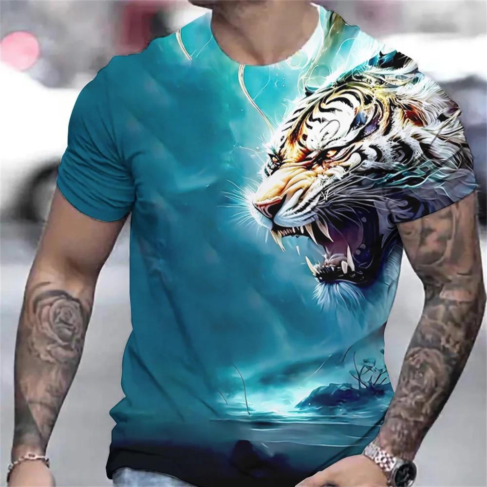 Summer Animal Tiger 3D Print T-Shirts Streetwear Men Fashion Harajuku Casual Oversized T Shirt Tees Tops Clothing