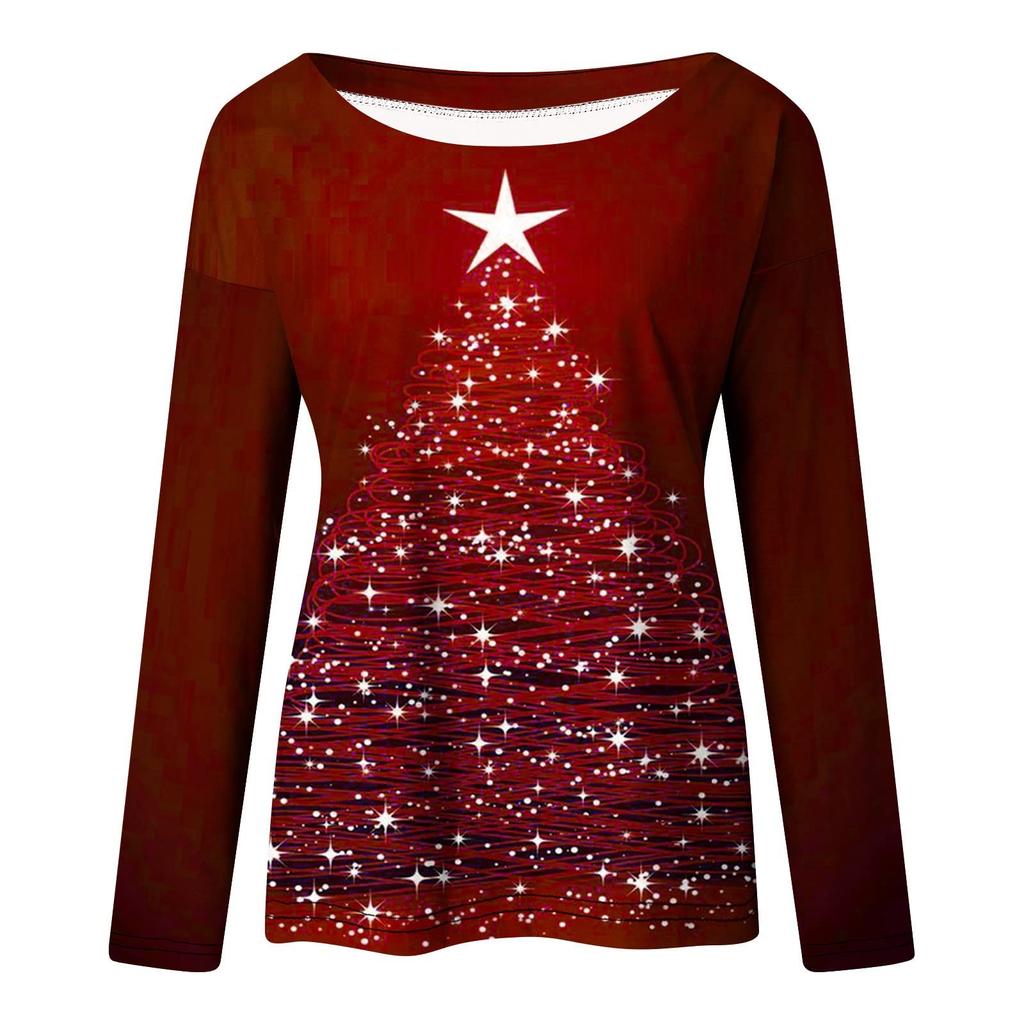 Women's Fashion Casual Long Sleeve Floral  Print Round Neck Top