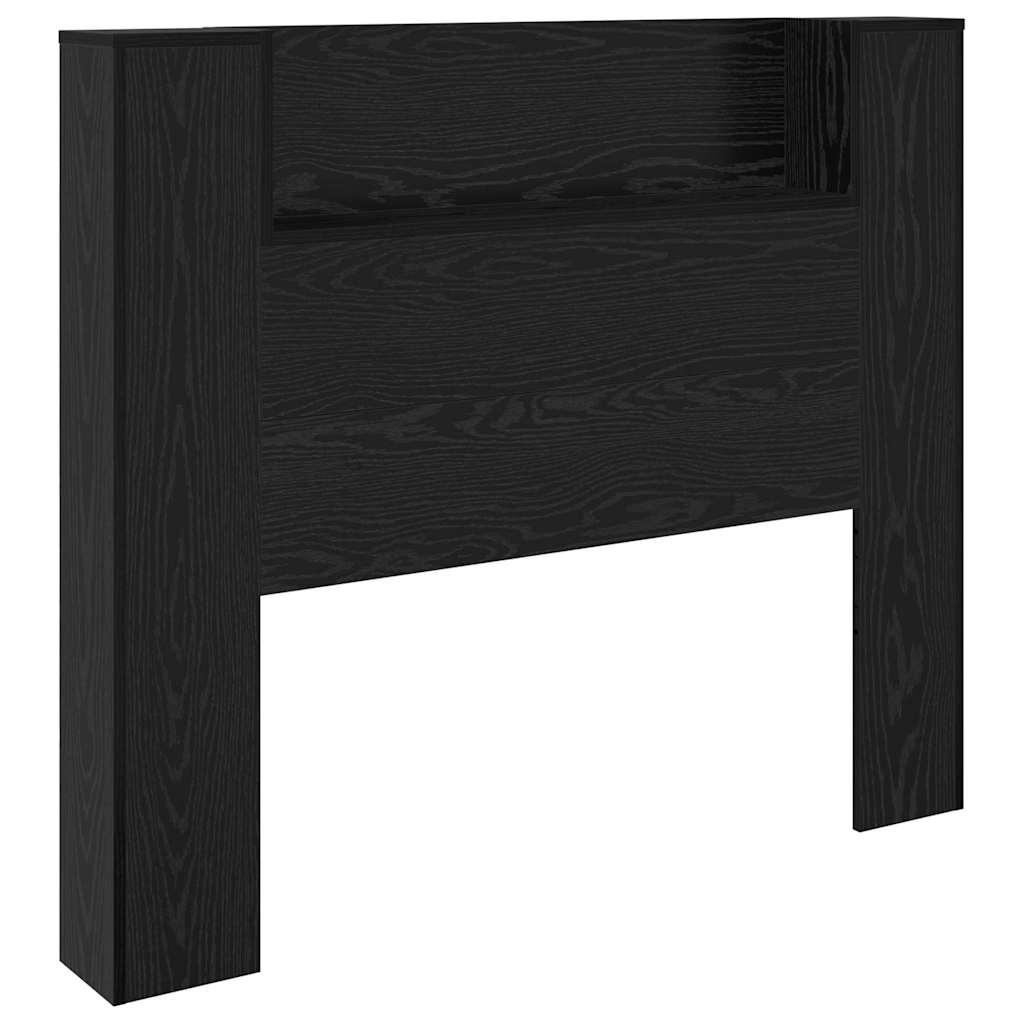 Storage Headboard with LED Black Oak Wood Based Material