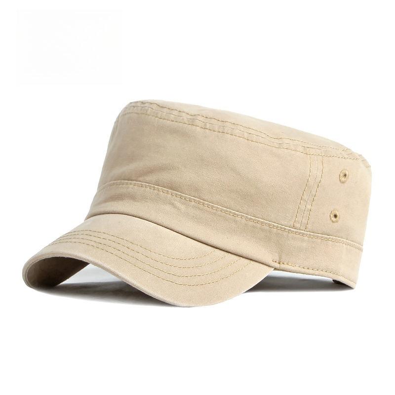 Men's Retro Washed Cotton Military Cap Flat Top Cadet Patrol Hat Summer Breathable Army Peaked Cap Casual Plain Sun Hat