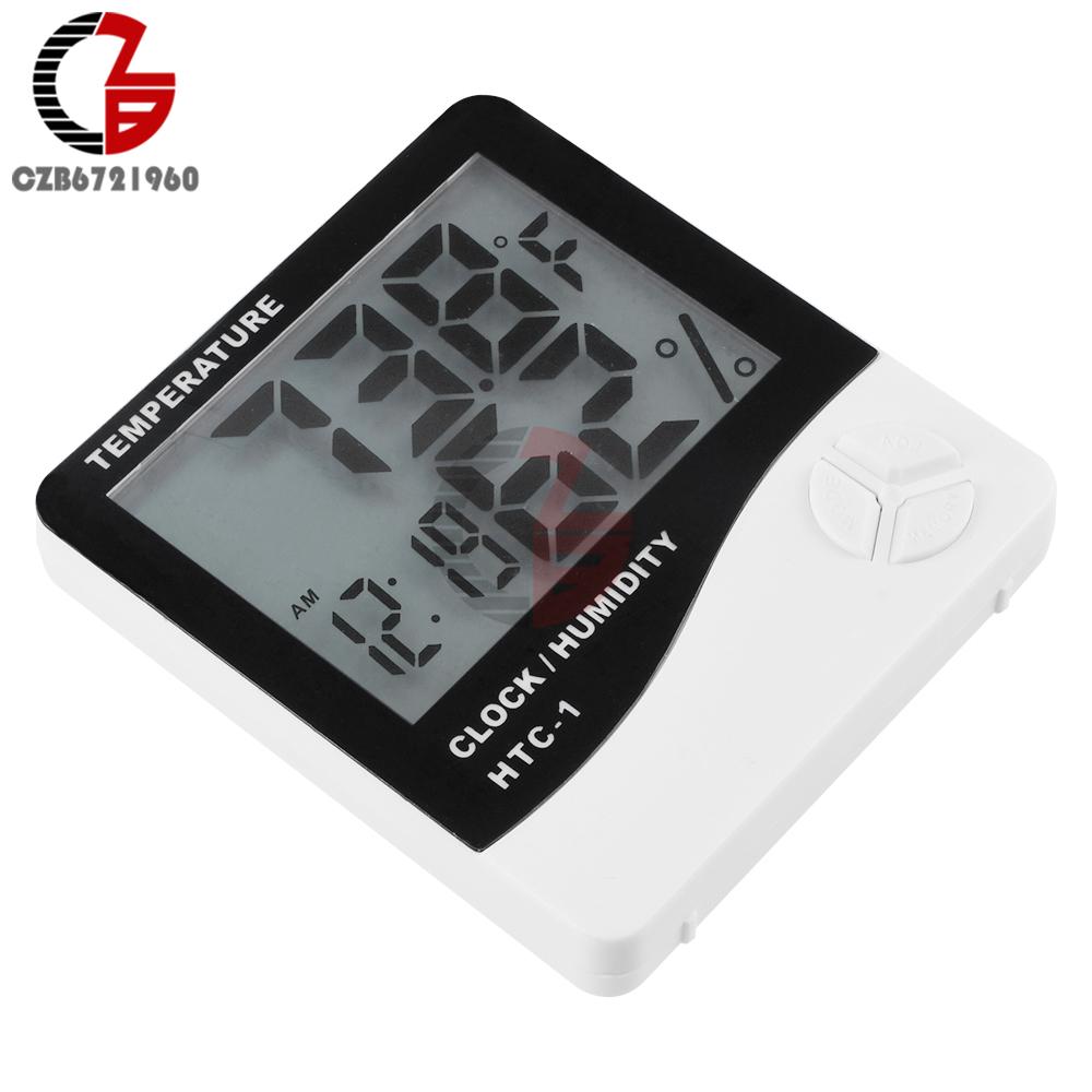 HTC-1 Digital Thermometer Hygrometer Clock Alarm/Alarm Calendar 5 Functions Large Screen Desktop Stand & Wall Mount White