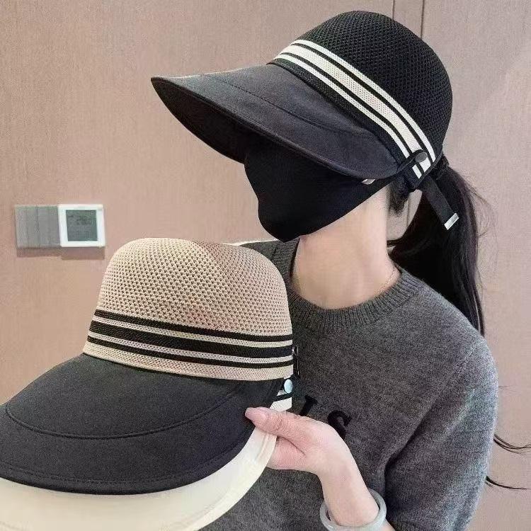 Spring hollow big brim sun hat outdoor UV protection baseball cap women's fashion versatile hat can hang masks