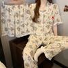Cartoon soft cute bear short-sleeved women's pajamas summer thin imitation cotton edge three-piece loungewear