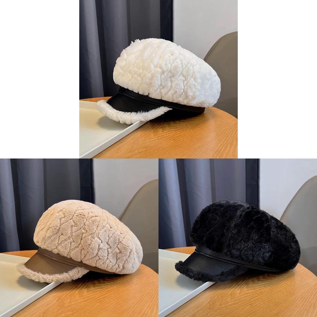 Plüsch-Baskenmütze für Damen mit breiter Krempe und rundem Oberteil für die Herbst- und Wintermode