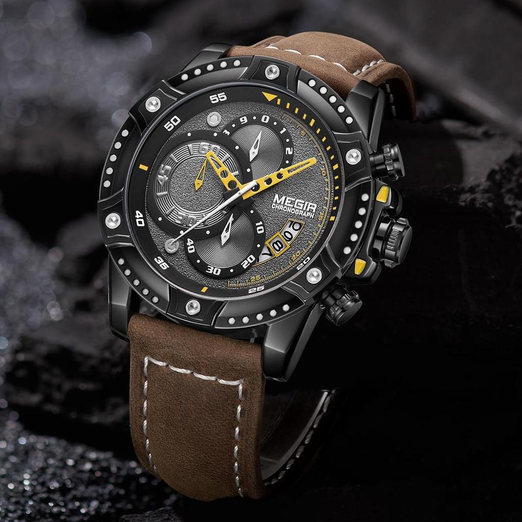 Megir Mens Watches Top Brand Luxury Wrist Watch Man Fashion Waterproof Chronograph Sports Watches Quartz Wristwatch Reloj Hombre