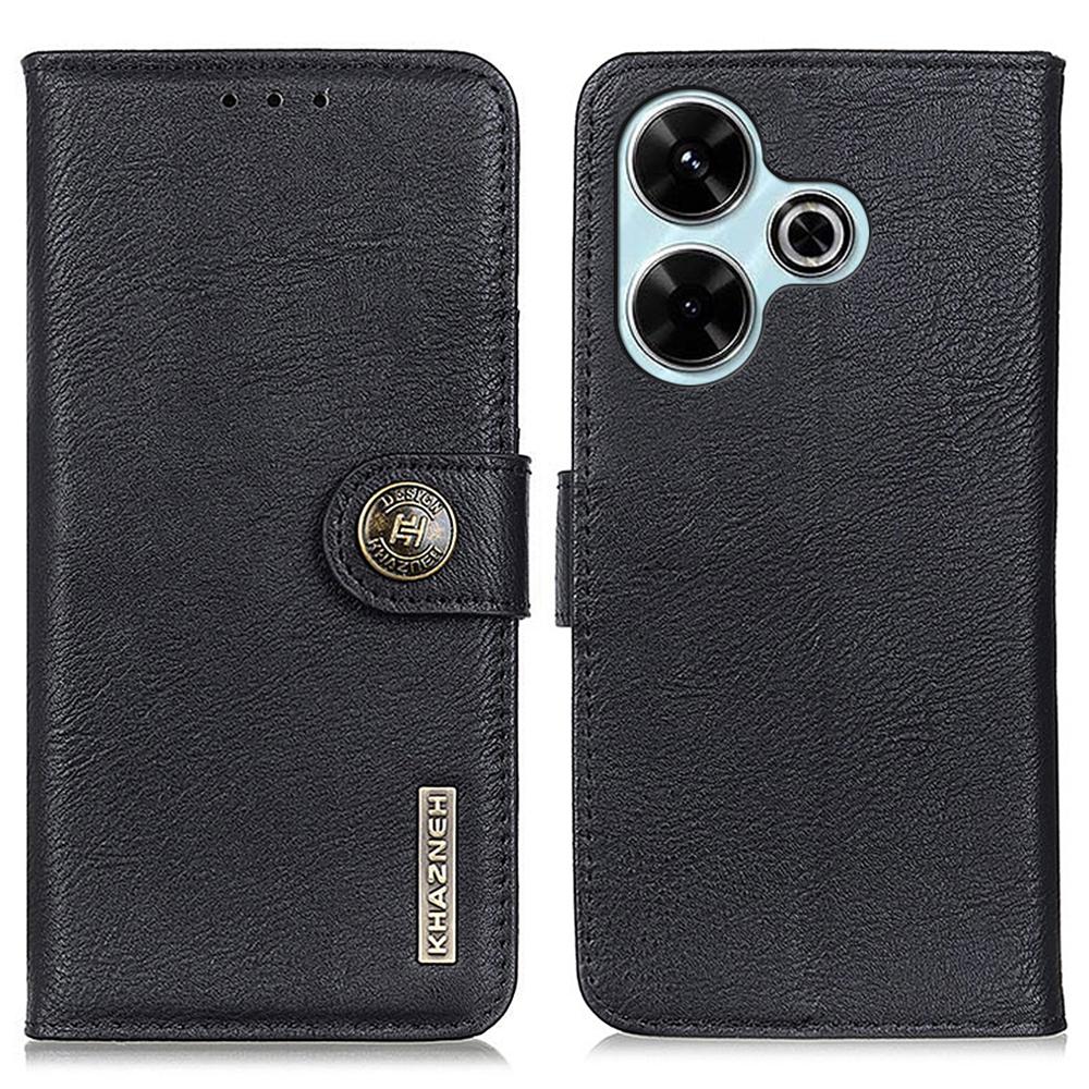 

For Xiaomi Redmi 13 5G/13 4G Case Cowhide Texture Leather Wallet Style Phone Cover Black