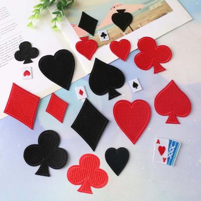 8pcs Poker Cards Embroidery Patches Red Heart Patches Spades Poker DIY Iron On Patches Handmade Clothes Stickers